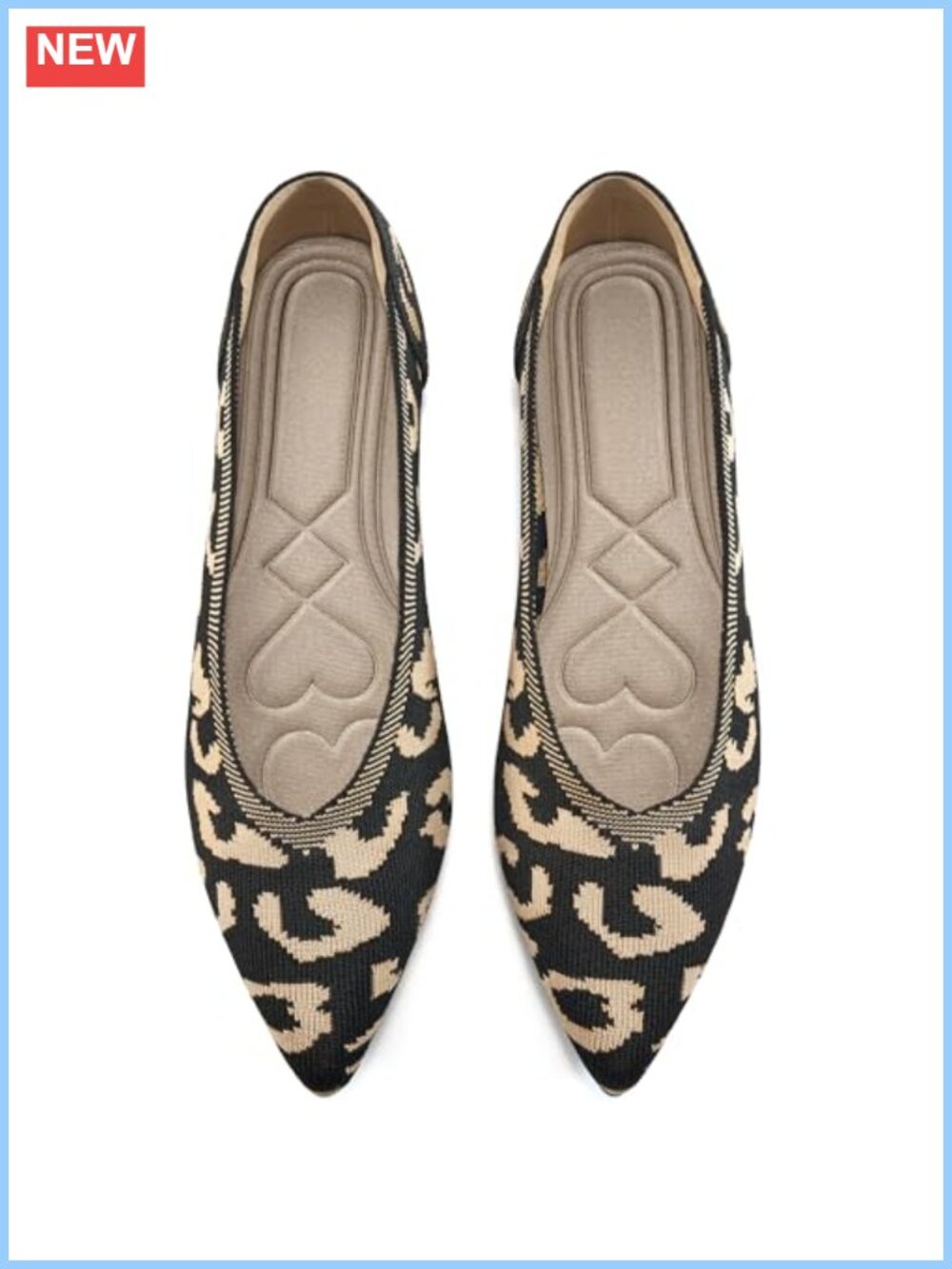 HARENCE Womens Flats Pointed Toe Soft Knit Slip On Comfort Ballet Shoes